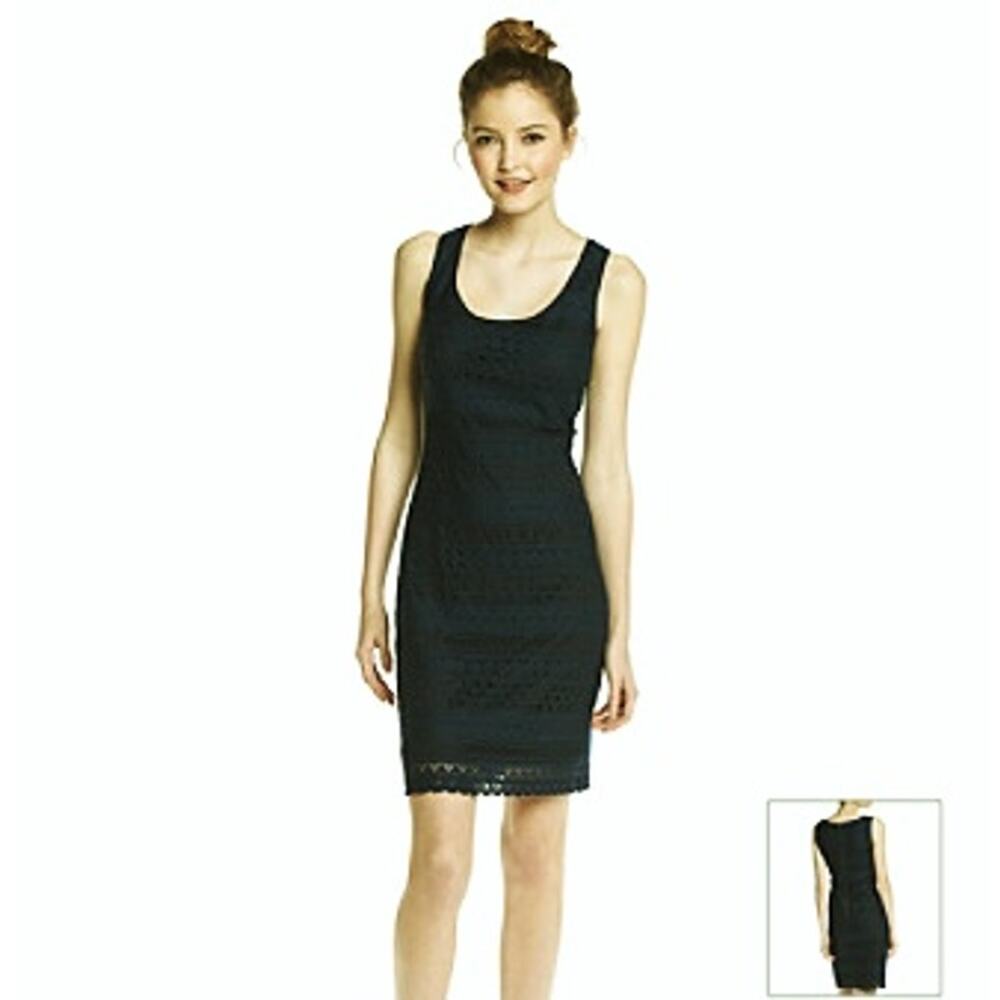 Guess Sleeveless Crochet Lace Sheath Dress Black Lined  Kneelength Zipper VTG 8